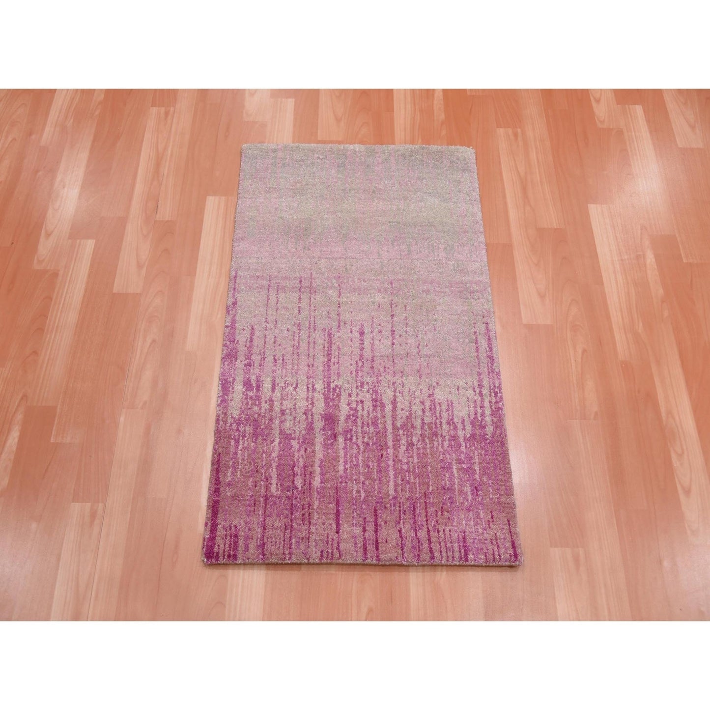 4'1"X6'2" Hand Knotted Pink Vertical Ombre Design Natural Wool Rug