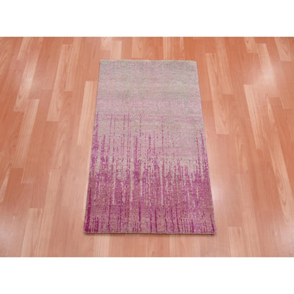 4'1"X6'2" Hand Knotted Pink Vertical Ombre Design Natural Wool Rug