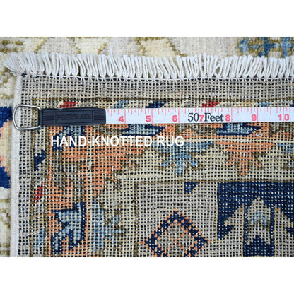 2'7"X9'8" White Aryana Caucasian Gul Motifs Wool Hand Knotted Runner Rug