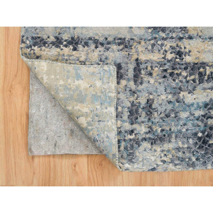2'6"X7'9" Blue Modern Design Wool And Silk Hand Knotted Runner Rug