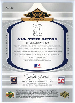 #AA-GK George Kell Autographed 2004 Upper Deck Legendary Cuts Card