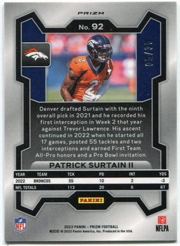 Patrick Surtain Ii 2023 Panini Prizm No Huddle Purple Prizm Card #92 5/35