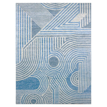 9'X12' Blue Hand Knotted Geometric Art Deco Collection Pure Wool Rug