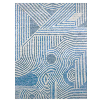 9'X12' Blue Hand Knotted Geometric Art Deco Collection Pure Wool Rug