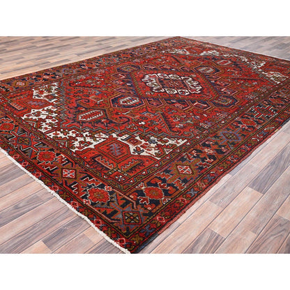 7'9"X11' Red Worn Wool Hand Knotted Semi Antique Zoroastrian Heris Rug