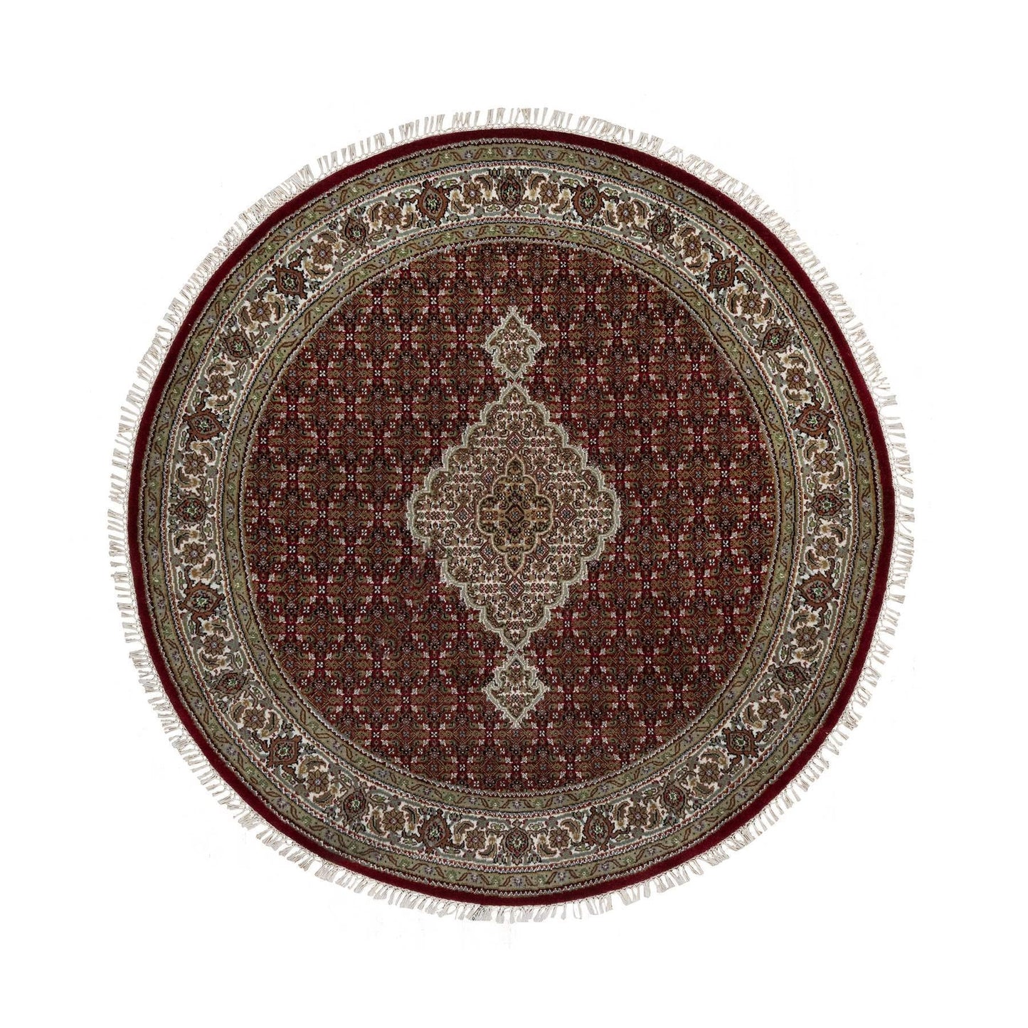 6'X6' Red Tebraz Mahi With Fish Design Pure Wool Hand Knotted Round Rug