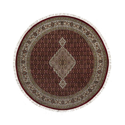 6'X6' Red Tebraz Mahi With Fish Design Pure Wool Hand Knotted Round Rug