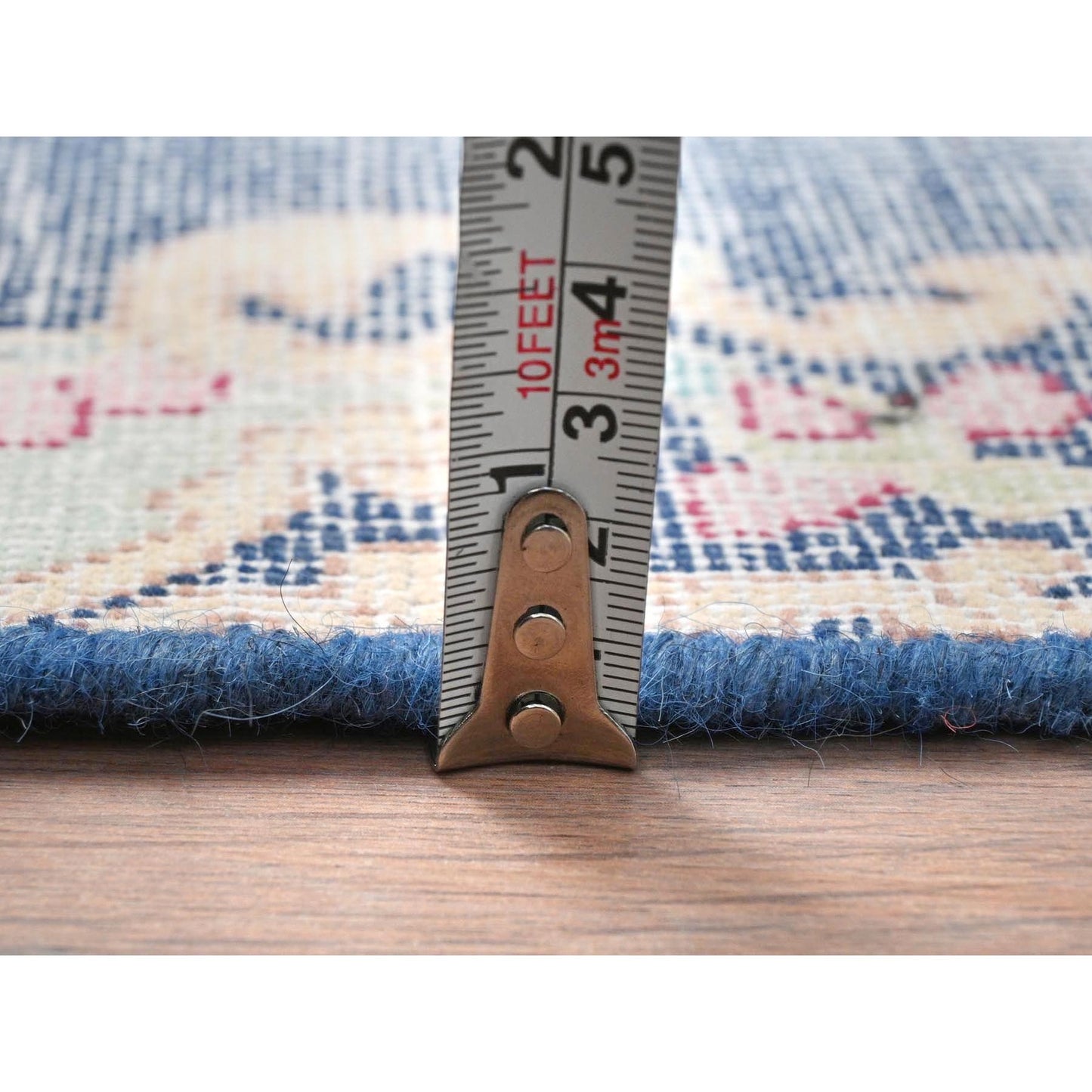 1'6"X2'1" Blue Worn Wool Hand Knotted Vintage Farsian Karman Mat Rug