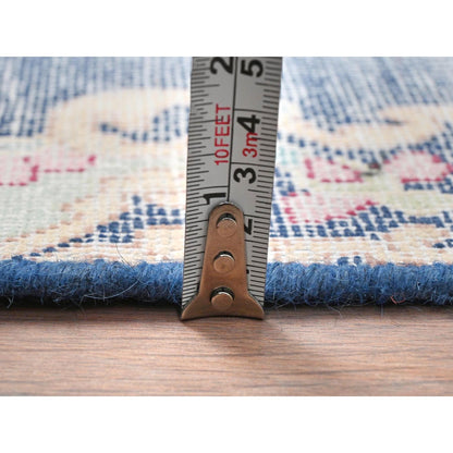 1'6"X2'1" Blue Worn Wool Hand Knotted Vintage Farsian Karman Mat Rug