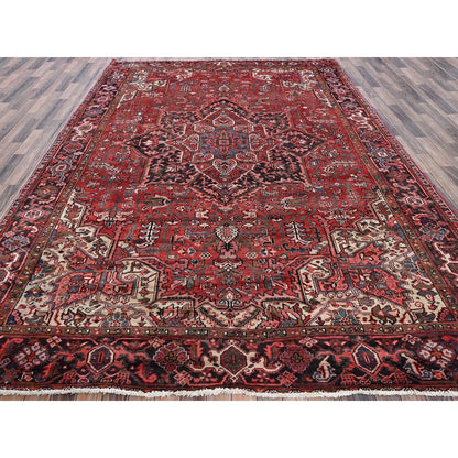 8'10"X11'10" Blush Red Vintage Zoroastrian Heris All Wool Hand Knotted Rug