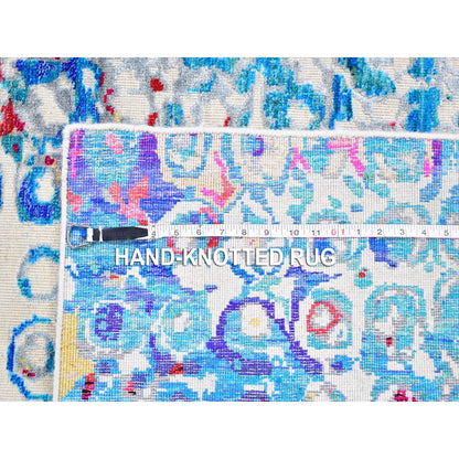 4'X6' The Peacock Sari Silk Colorful Hand Knotted Oriental Rug