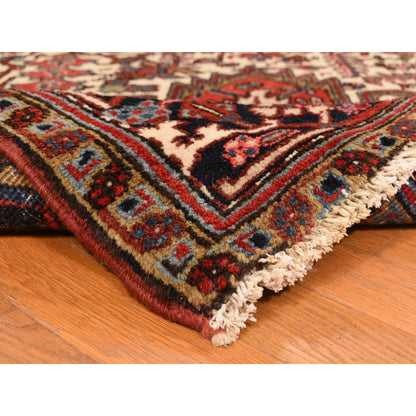 11'X13' Rose Red Zoroastrian Heris Clean Wool Hand Knotted Squarish Rug