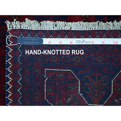 3'10"X5'9" Saturated Red Afghan Khamyab Hand Knotted Natural Wool Rug