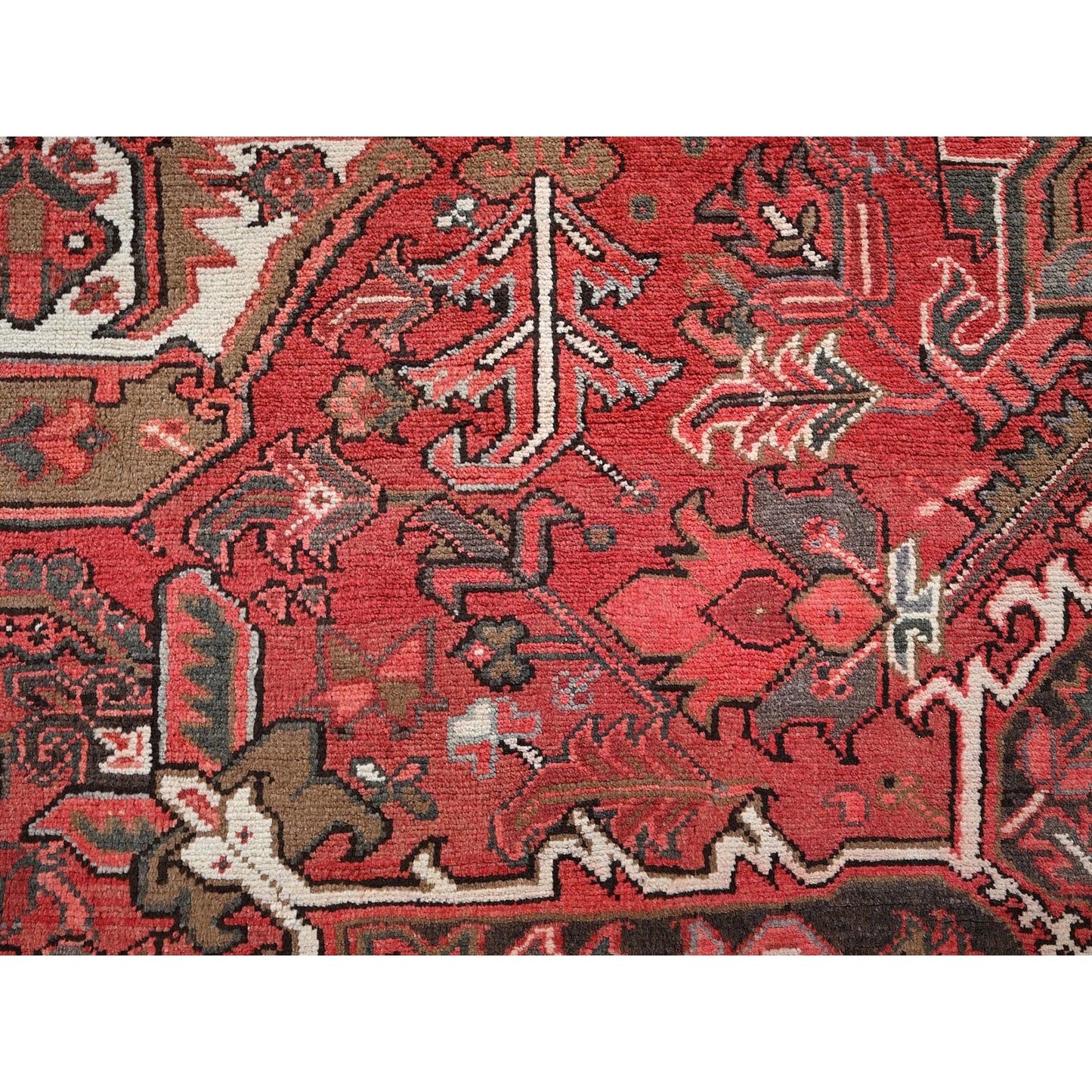 8'6'X11'4" Cherry Red Vintage Zoroastrian Heris Pure Wool Hand Knotted Rug