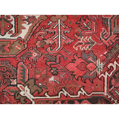 8'6'X11'4" Cherry Red Vintage Zoroastrian Heris Pure Wool Hand Knotted Rug