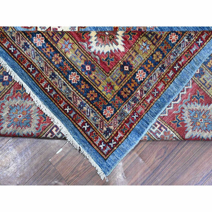10'2"X13'8" Blue Hand Knotted Super Kazak All Over Motifs Oriental Rug