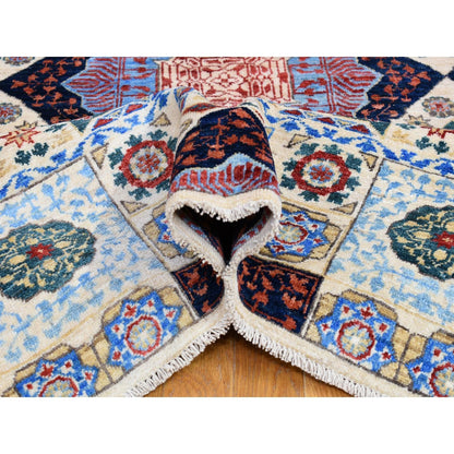 10'X13'9" Blue Hand Knotted Mamluk Repetitive Design Wool Oriental Rug