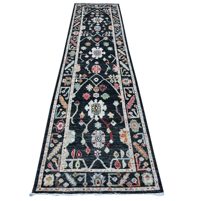 2'10"X12' Eerie Black Tribal Design Angora Oushak Runner Oriental Rug