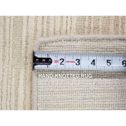 2'1"X2'1" Ivory Modern Design Silk Textured Wool Hand Loomed Square Rug