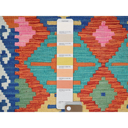2'9"X15'10" Orange Afghan Kilim Pure Wool Flat Weave Hand Woven Runner Rug