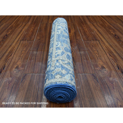 2'10"X11'9" Imperial Blue Afghan Angora Oushak Runner Oriental Rug