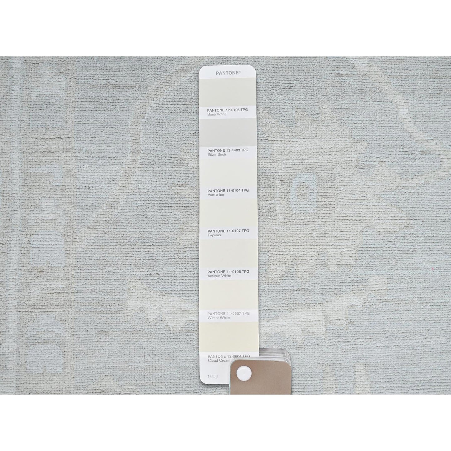 8'X9'8" Dove White Hand Knotted Afghan Peshawar Geometric Design Wool Rug