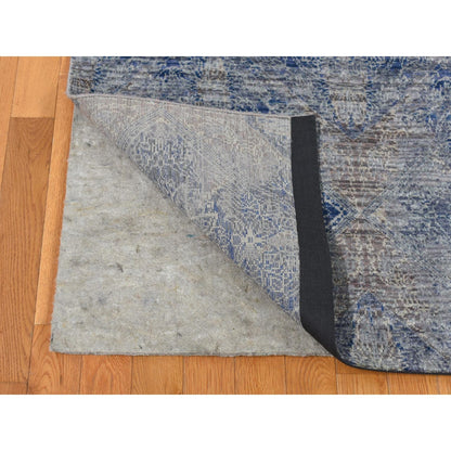 9'X12' Wolf Gray Broken Rosette Design Wool And Silk Hand Knotted Rug