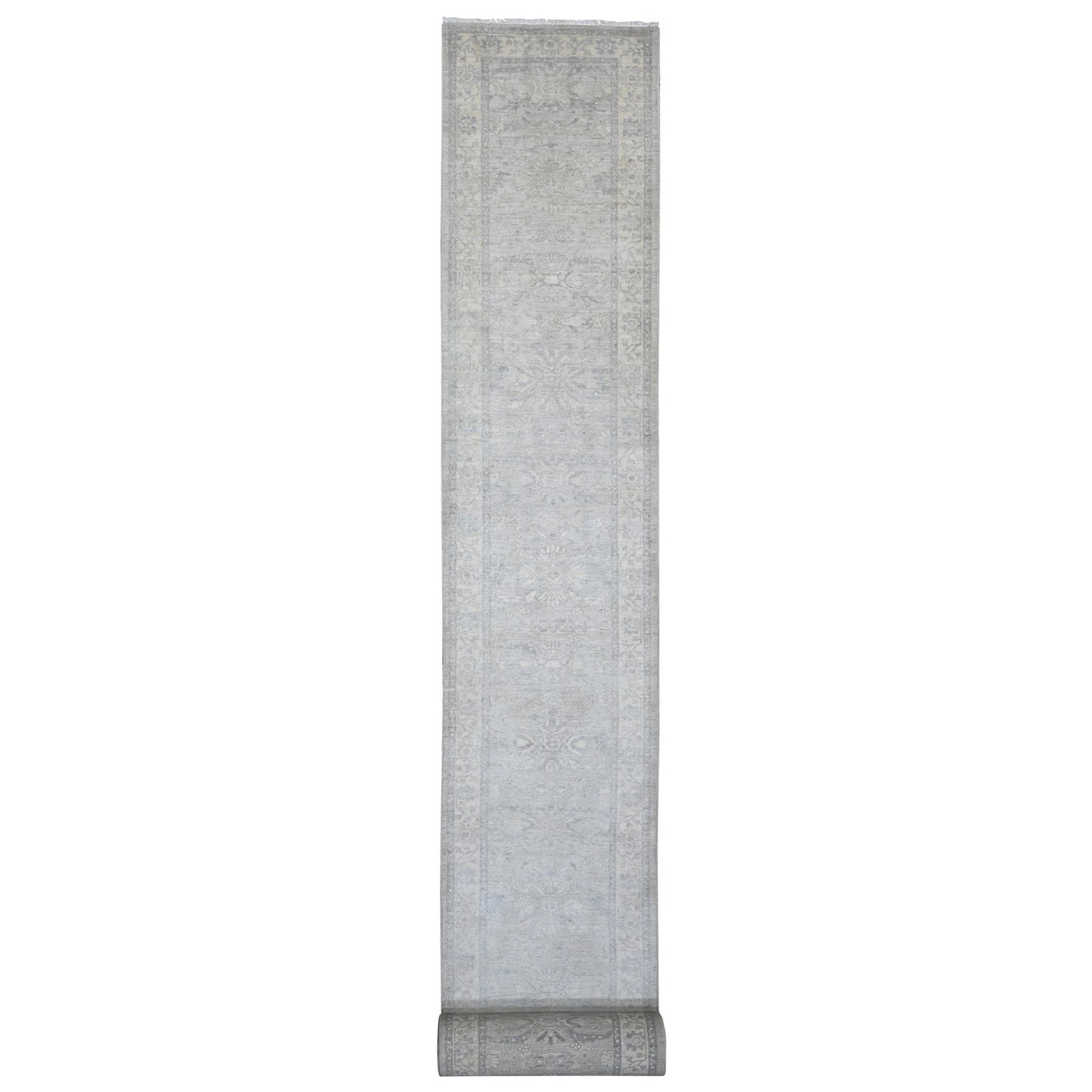 2'10"x31'9" Gray Heriz All Over Design Pure Wool Hand Knotted Runner Rug