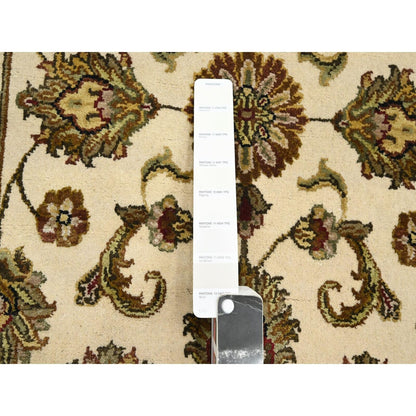 2'7"X8'3" White Rajasthan Leaf Design Hand Knotted Wool & Silk Runner Rug
