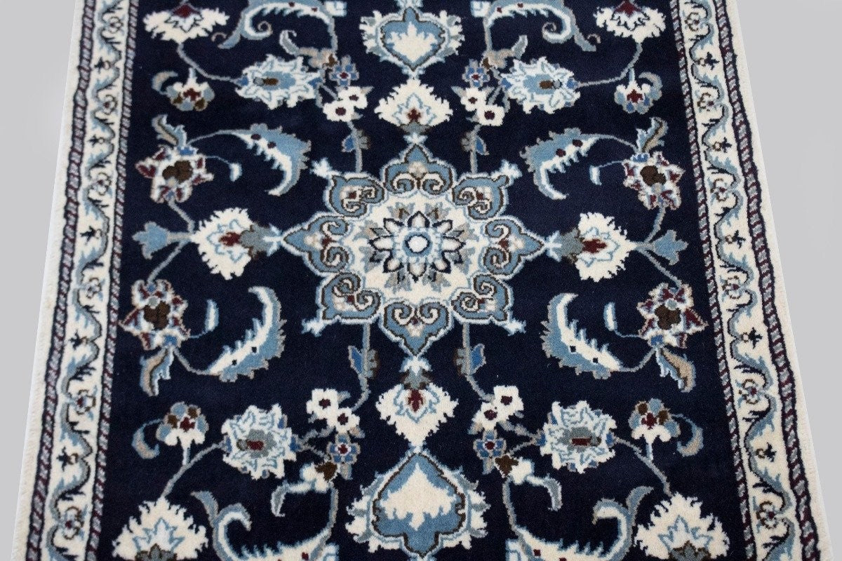 Hand-Knotted Navy Blue Classic Floral Oriental Rug Small Area Carpet 2'9X4'5 ft