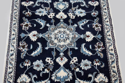Hand-Knotted Navy Blue Classic Floral Oriental Rug Small Area Carpet 2'9X4'5 ft