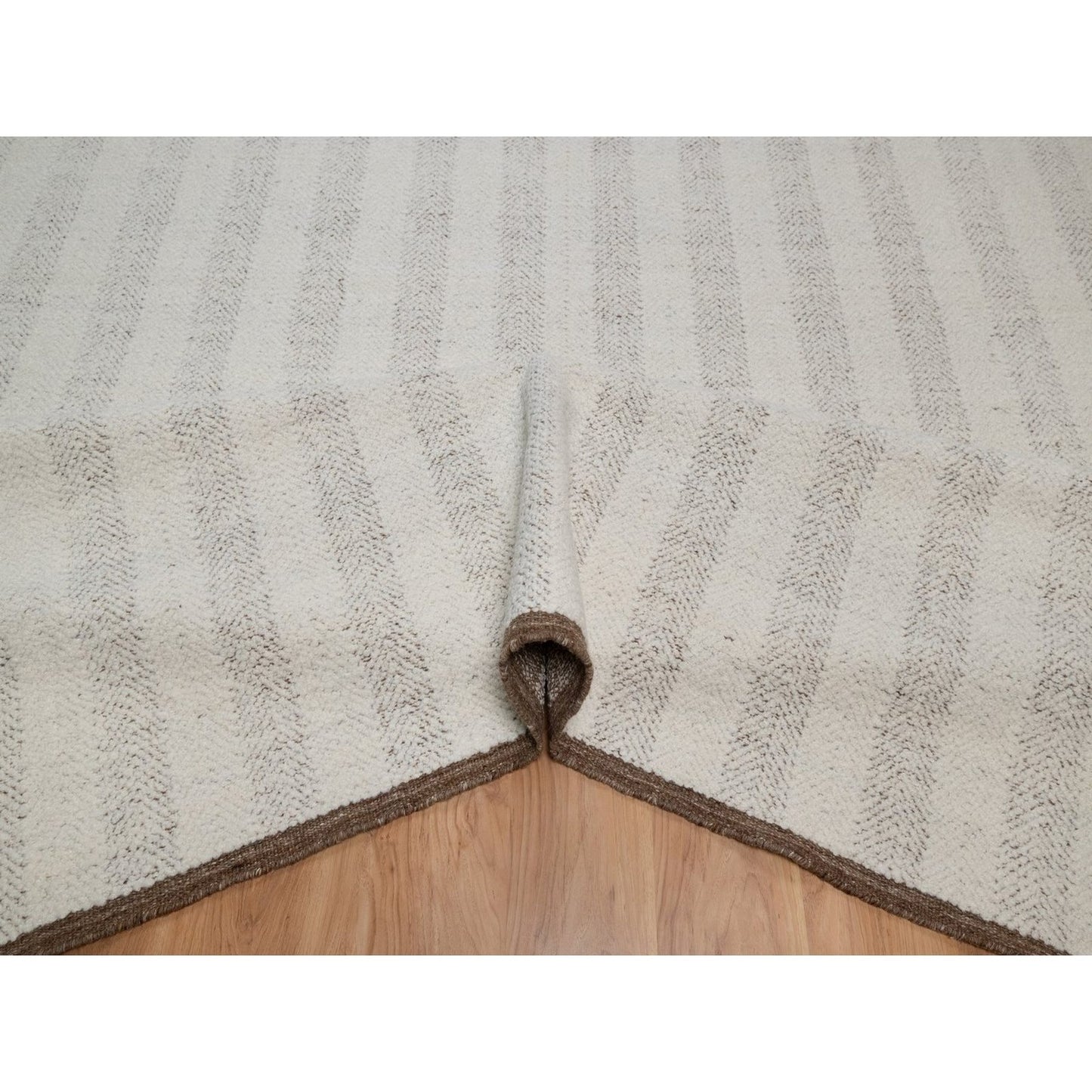 9'3"X12' Ivory Line Design Flat Weave Undyed Natural Wool Hand Woven Rug