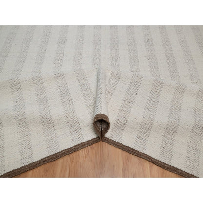 9'3"X12' Ivory Line Design Flat Weave Undyed Natural Wool Hand Woven Rug