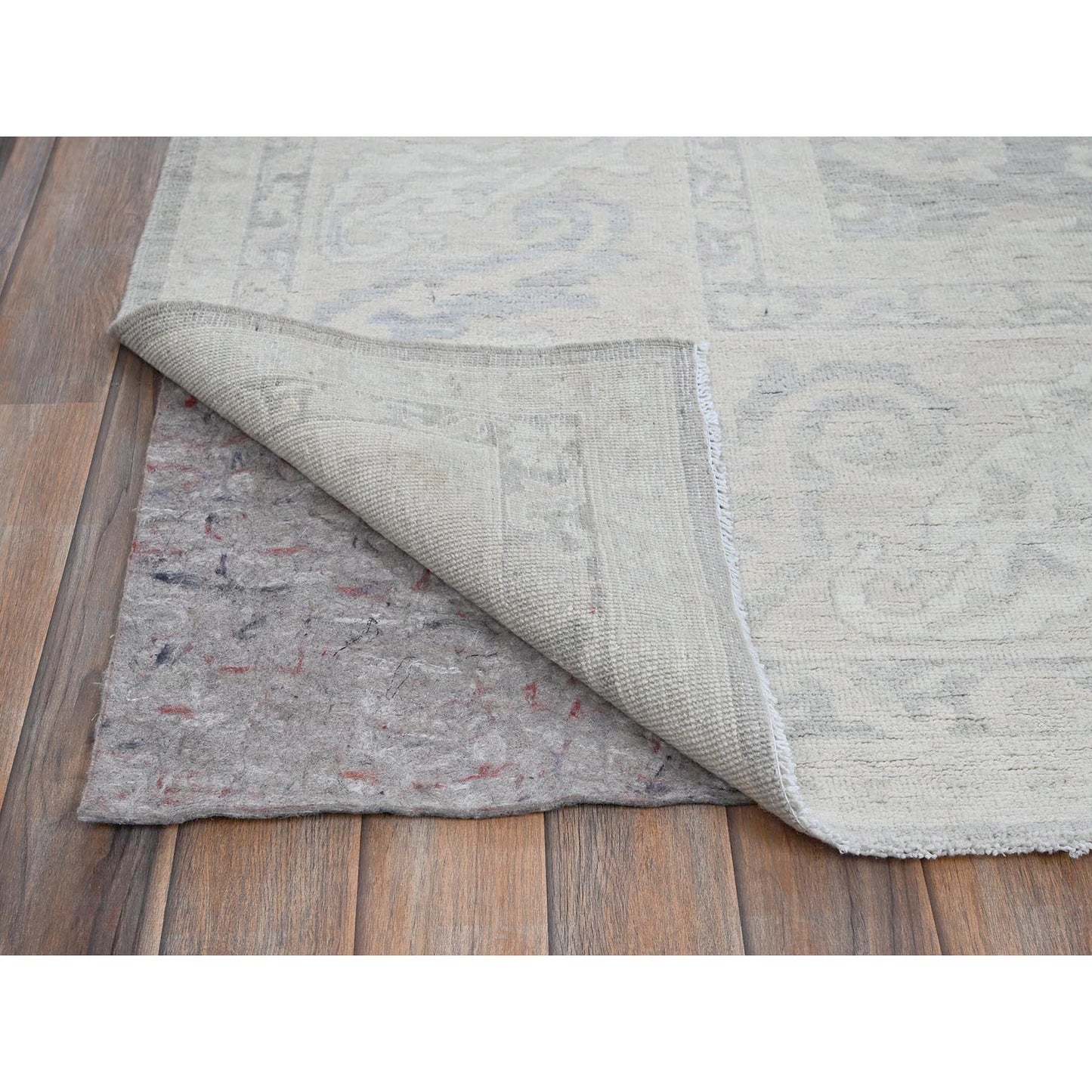 8'9"X11'10" Gray White Wash Peshawar Leaf Design Hand Knotted Pure Wool Rug