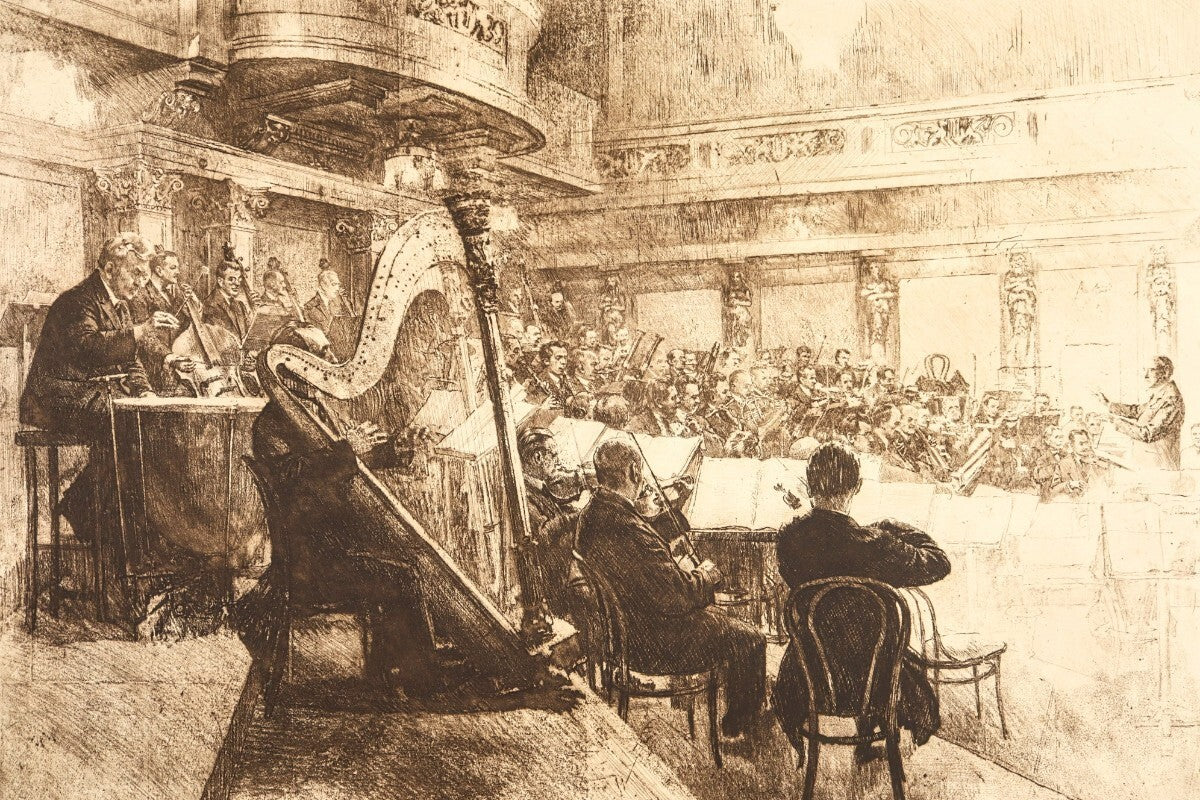 Ferdinand Schmutzer 1926 Original Etching -Wiener Philharmoniker Austrian Signed