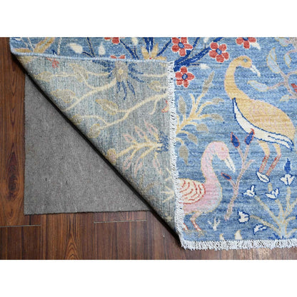 12'X12' Blue Afghan Peshawar Birds Paradise Wool Hand Knotted Square Rug