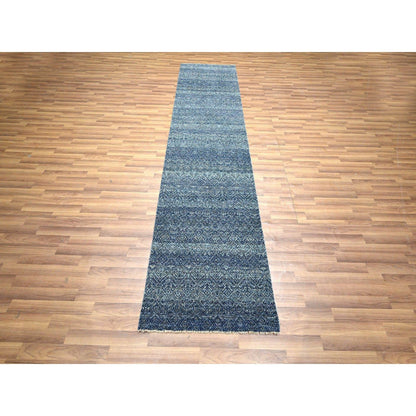 2'7"X10'2" Blue Kohinoor Herat Pattern Soft Wool Hand Knotted Runner Rug