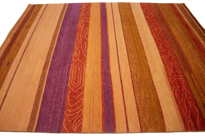 Handmade Indo-Gabbeh Oriental Rug Striped Tribal