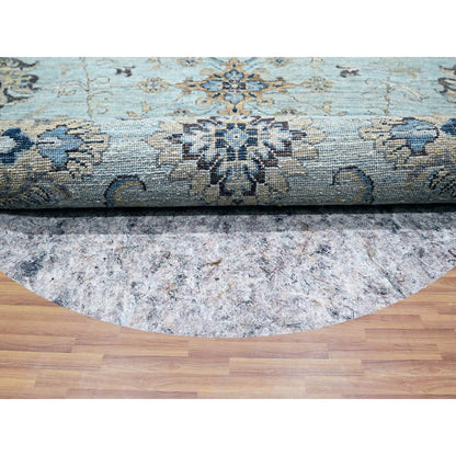 11'10"X11'10" Blue Shah Abbas Vines Design Hand Knotted Wool Round Rug