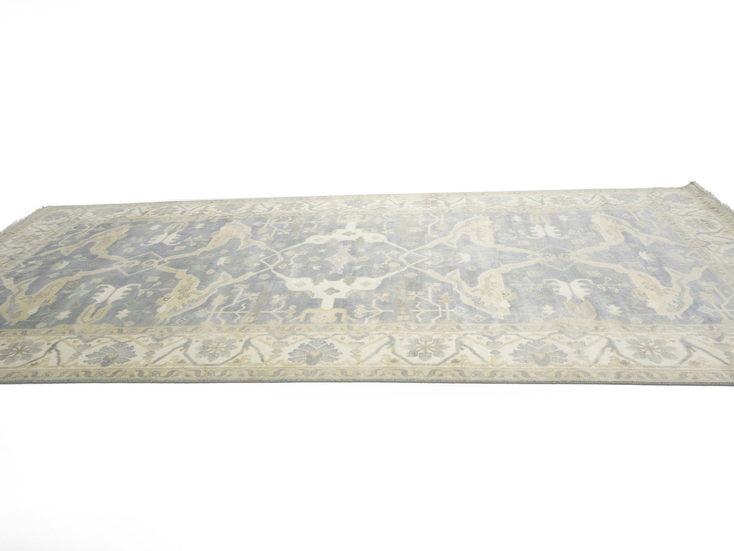 Muted 8X16 Gray Floral Oushak Oriental Rug Handmade Oversized Area Carpet