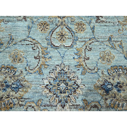 Blue round rug pure wool hand knotted flower design shah abbas blue.