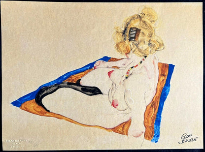 Egon Schiele Lithograph From A Painting Coa Signed Pen Numbered By Hand Crayon