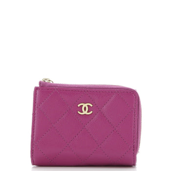 Chanel Cc Zip Trifold Wallet Quilted Caviar Compact