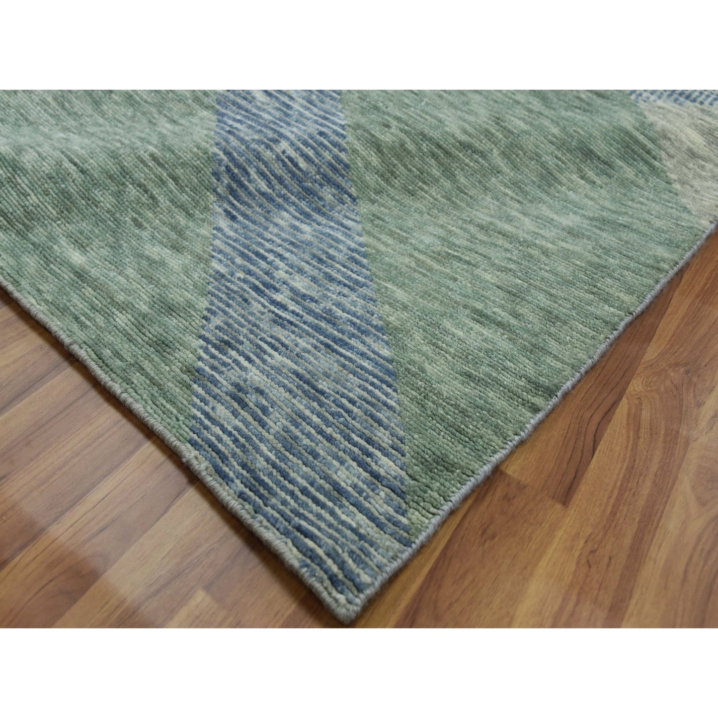 10'X14' Green Wool Hand Knotted Geometric Art Deco Collection Rug