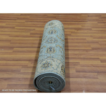 2'6"X14' Reverie Blue Wool Hand Knotted Shah Abbas Runner Oriental Rug