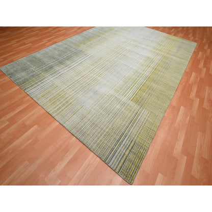 9'2"X12'4" Gray Mid Century Inspired Line Design Wool Hand Knotted Rug