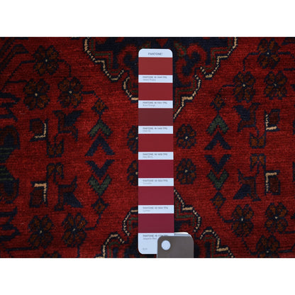 3'X9'7" Red Tribal Design Wool Afghan Khamyab Hand Knotted Runner Rug