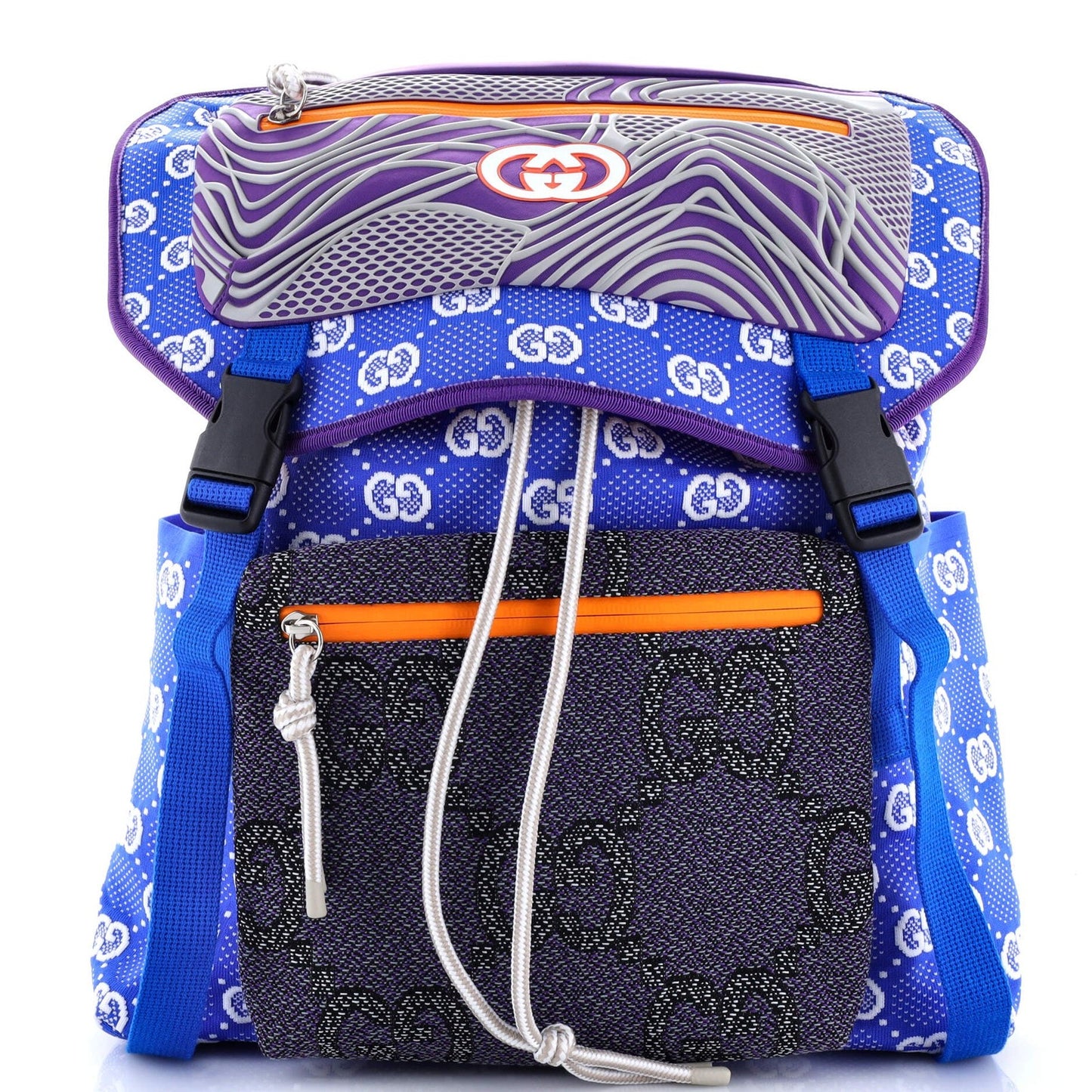 Gucci Panelled Double Buckle Backpack Gg Jacquard Nylon And Rubber Large