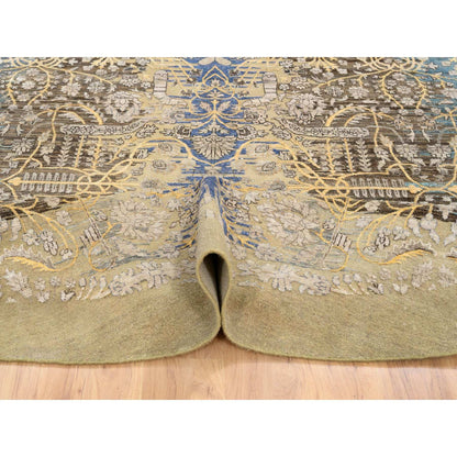 10'X10' Gold Brown Hand Knotted Transitional Sarouk Silk/Wool Round Rug