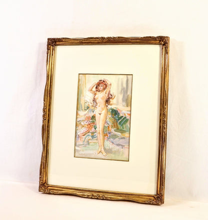 Erno Zorad "Relaxation" Signed Watercolor Nude Painting - Rare Hungary Artist
